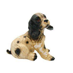 Vintage Springer Cocker Spaniel Dog Pup Black Beige Collectible Display Figurine